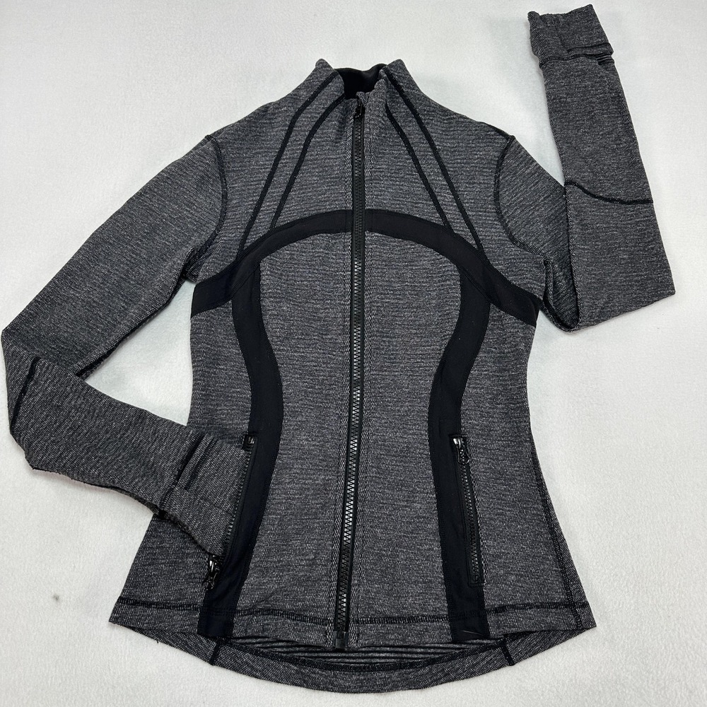 Lululemon Define Jacket Womens 6 Gray Black Flecked Full Zip Thumbholes Yoga